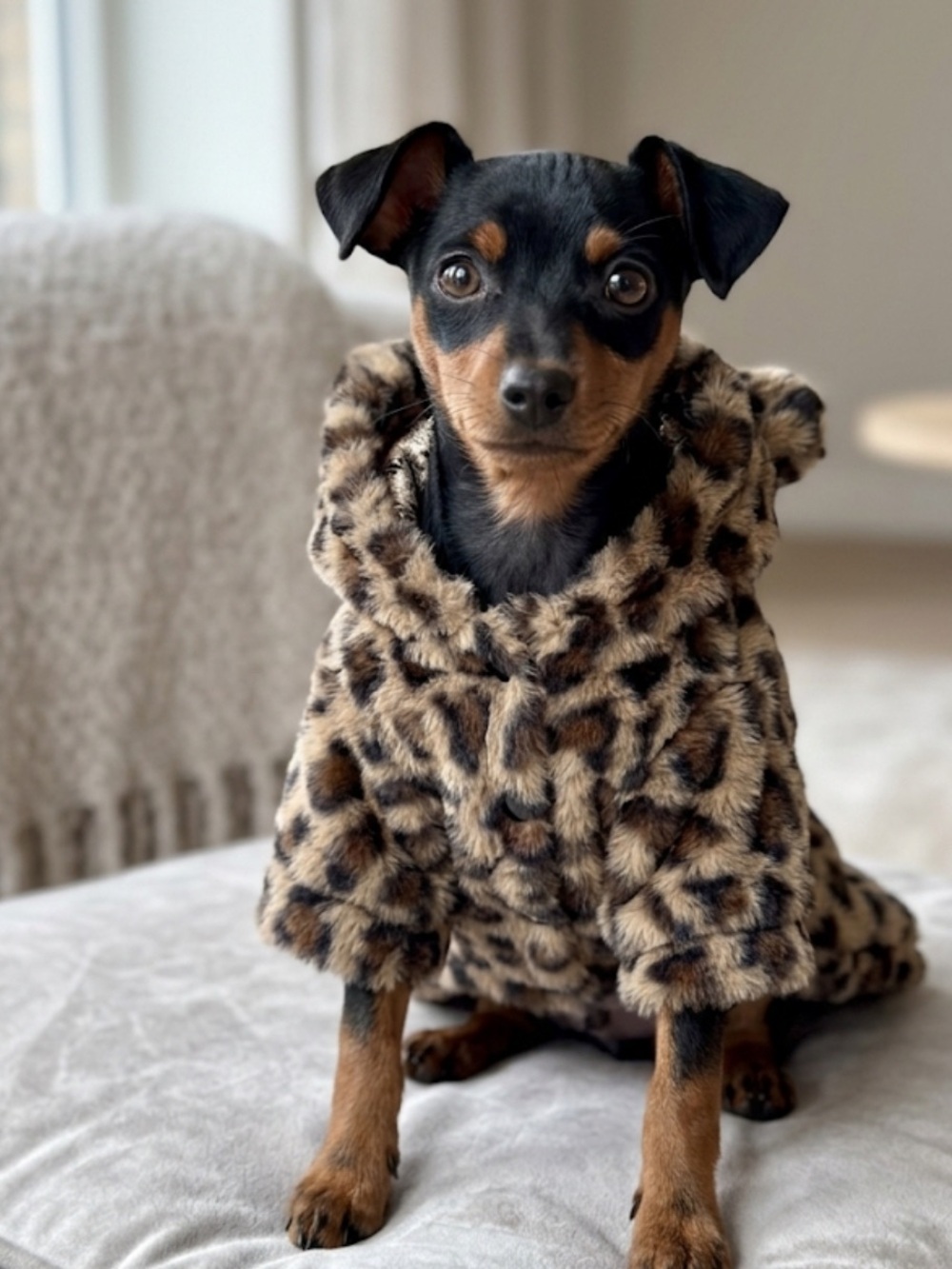 Leopard Print Faux Fur Hooded Pet Coat NWOT - Picture 2 of 6